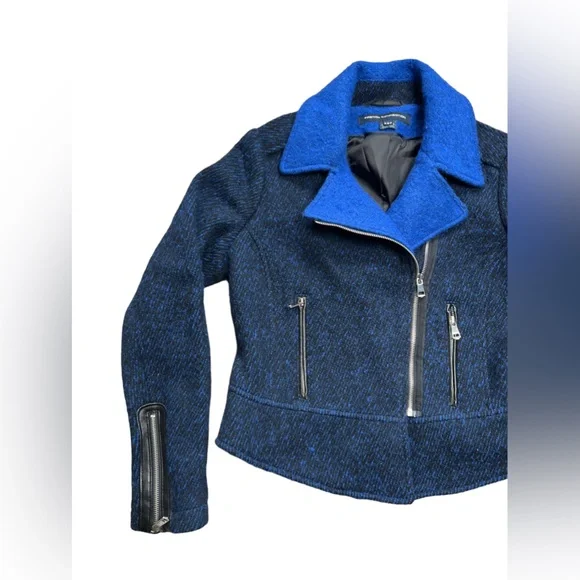 French Connection Electric Blue Wool Blend Motor Biker Jacket Size 6 - Picture 4 of 14